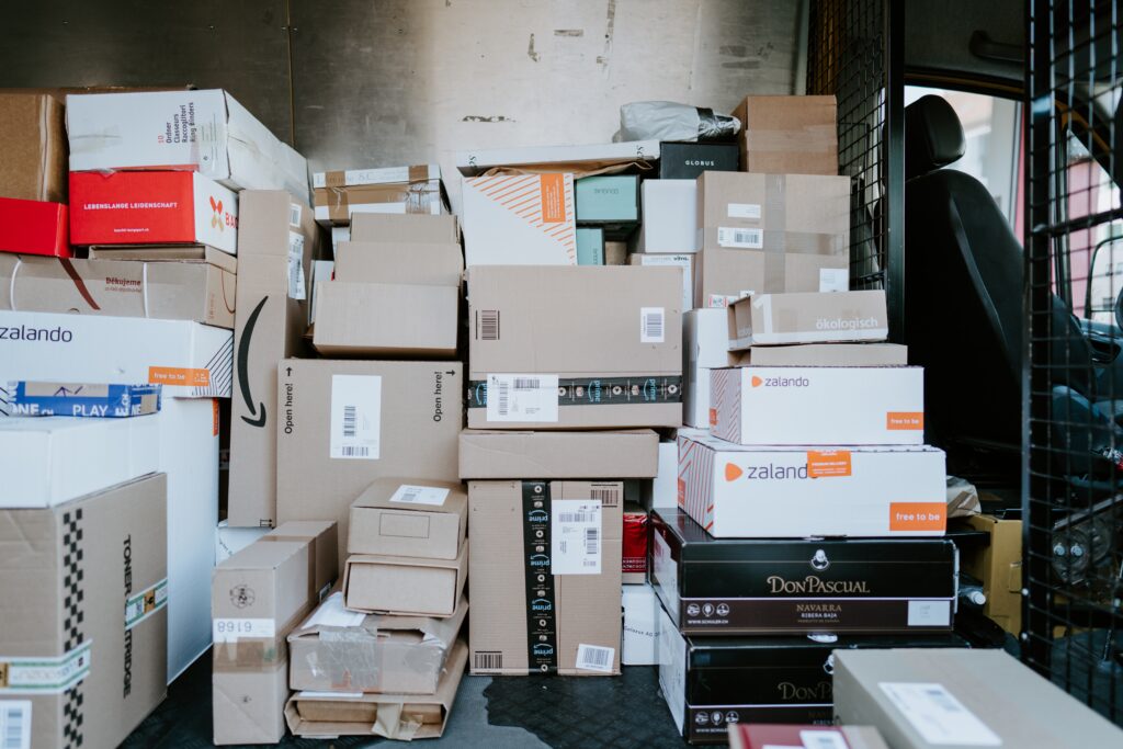 A delivery van filled with return parcels