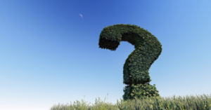 A big question mark formed of greenery