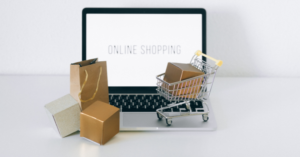 An online shop with a shopping card and boxes