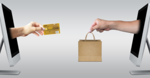 An ecommerce purchase exchange through a computer screen