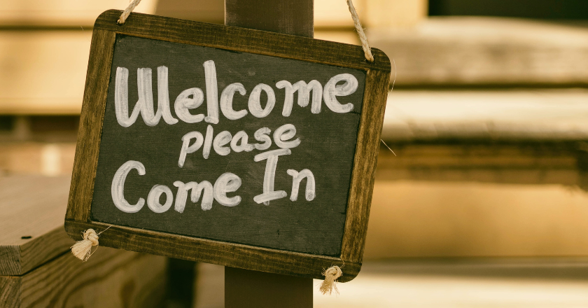 A chalk welcome sign