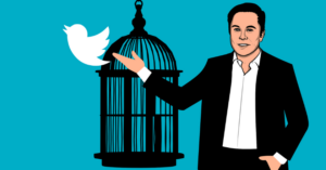 Elon Musk releasing the twitter bird form a cage