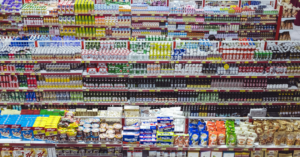 Well stocked supermarket shelves