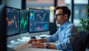 a middle-aged man who's visualizing his ecommerce challenges on multiple screens
